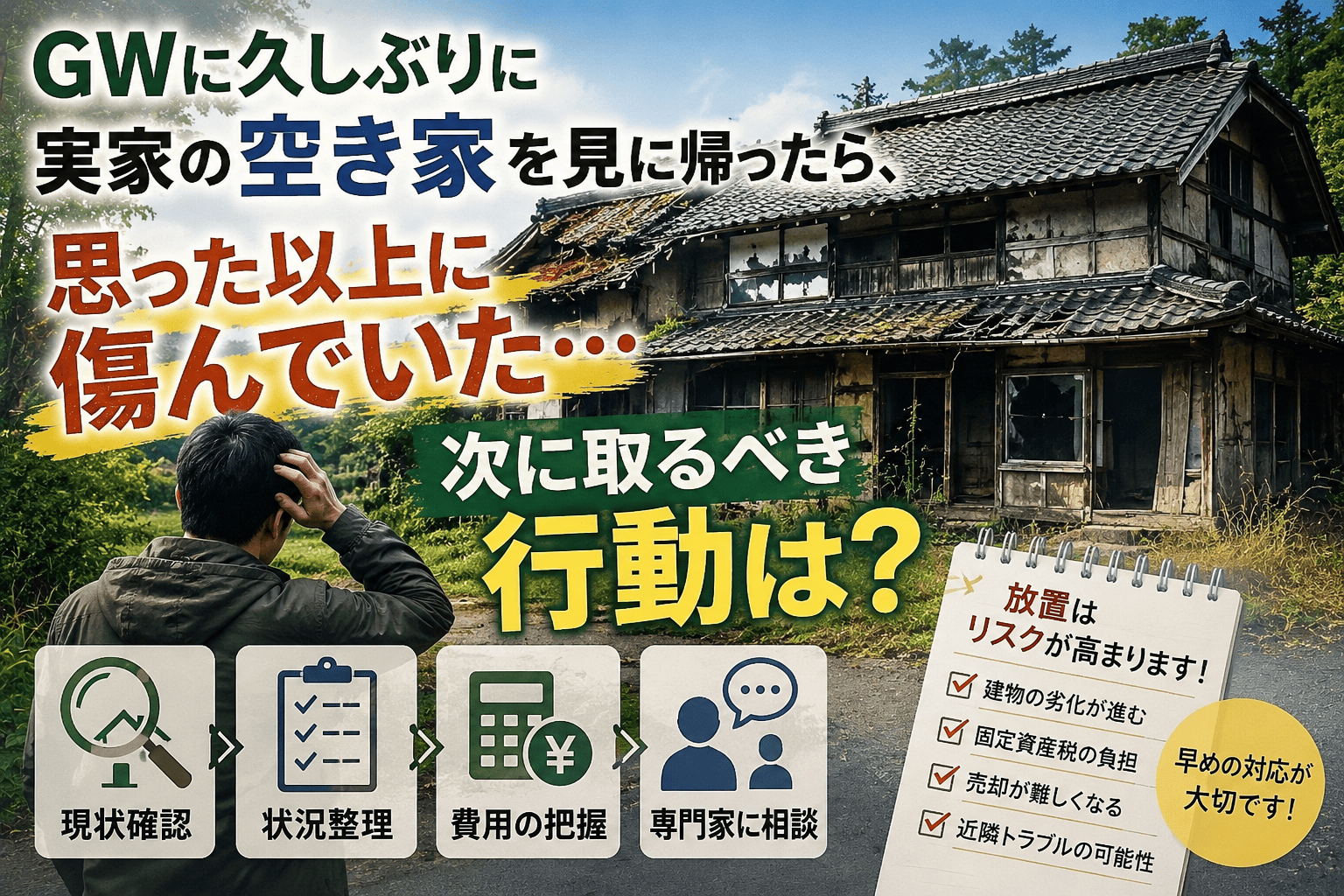 GWに久しぶりに実家の空き家を見に帰ったら、思った以上に傷んでいた。次に取るべき行動は